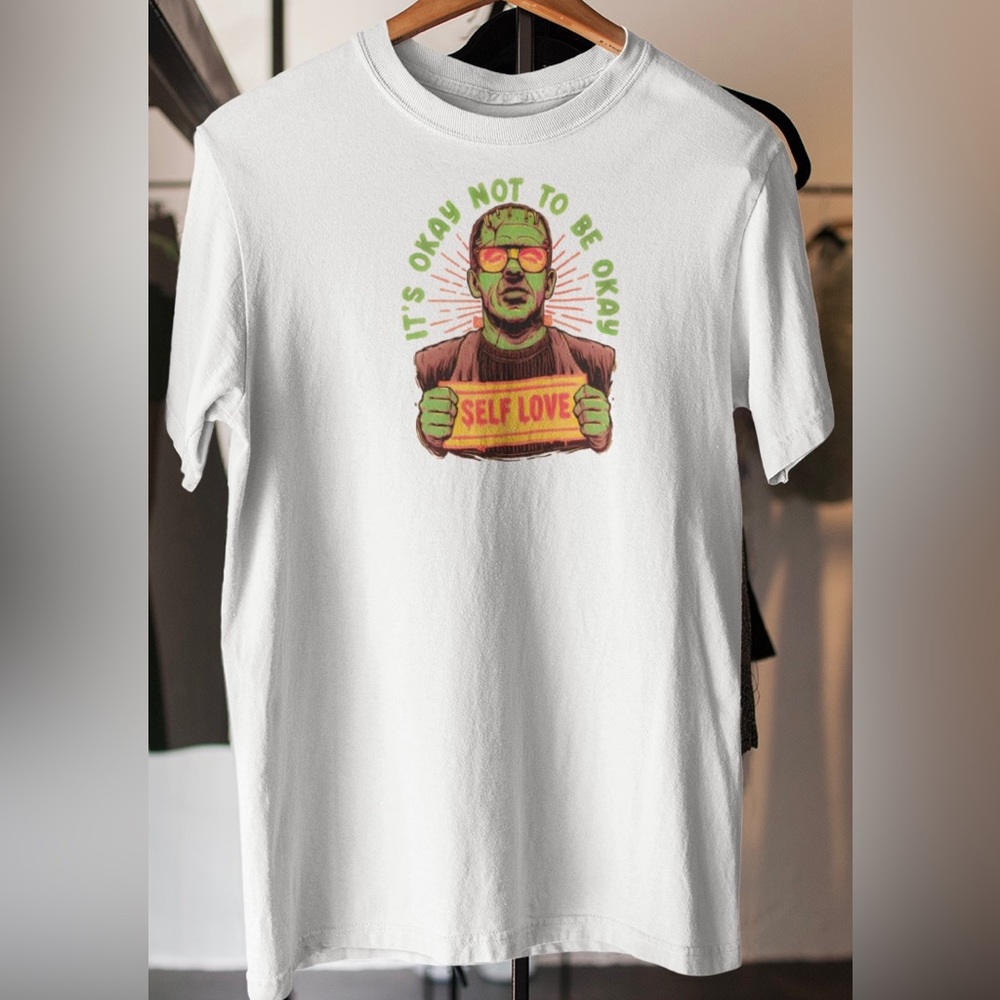 Frankenstein Monster Cool Halloween Self Love Men’s White Tee NWT